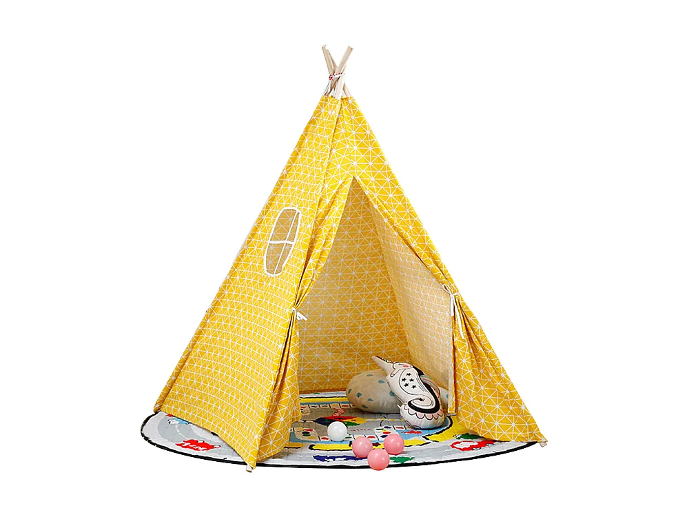 Kids Foldable Teepee Tent with Wooden Poles Yellow