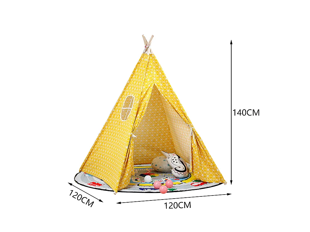 Kids Foldable Teepee Tent with Wooden Poles Yellow