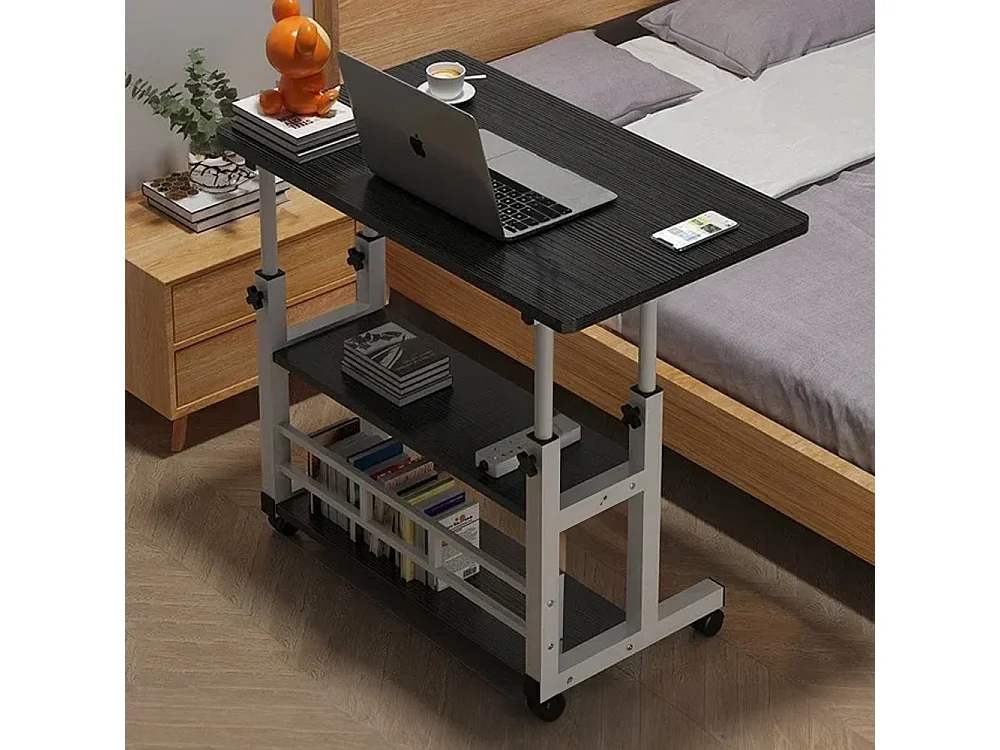 Height Adjustable Mobile Overbed Table - Black