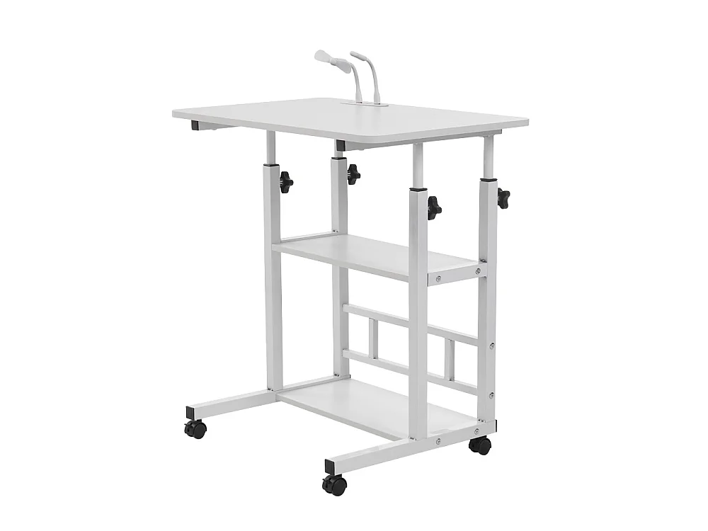 Height Adjustable Mobile Overbed Table with 4 USB Charging Ports - White