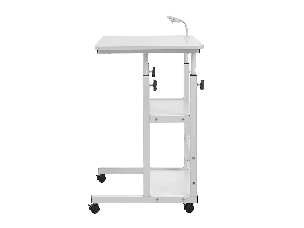 Height Adjustable Mobile Overbed Table with 4 USB Charging Ports - White