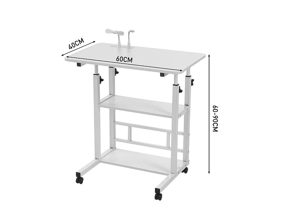 Height Adjustable Mobile Overbed Table with 4 USB Charging Ports - White