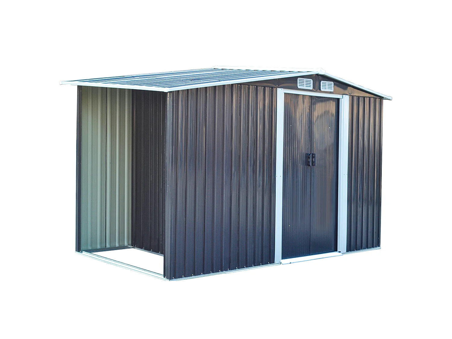 4 x 8 ft Anthracite Metal Garden Storage Shed with Firewood Storage Apex Roof
