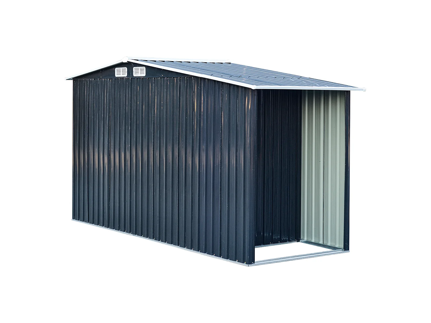 4 x 8 ft Anthracite Metal Garden Storage Shed with Firewood Storage Apex Roof