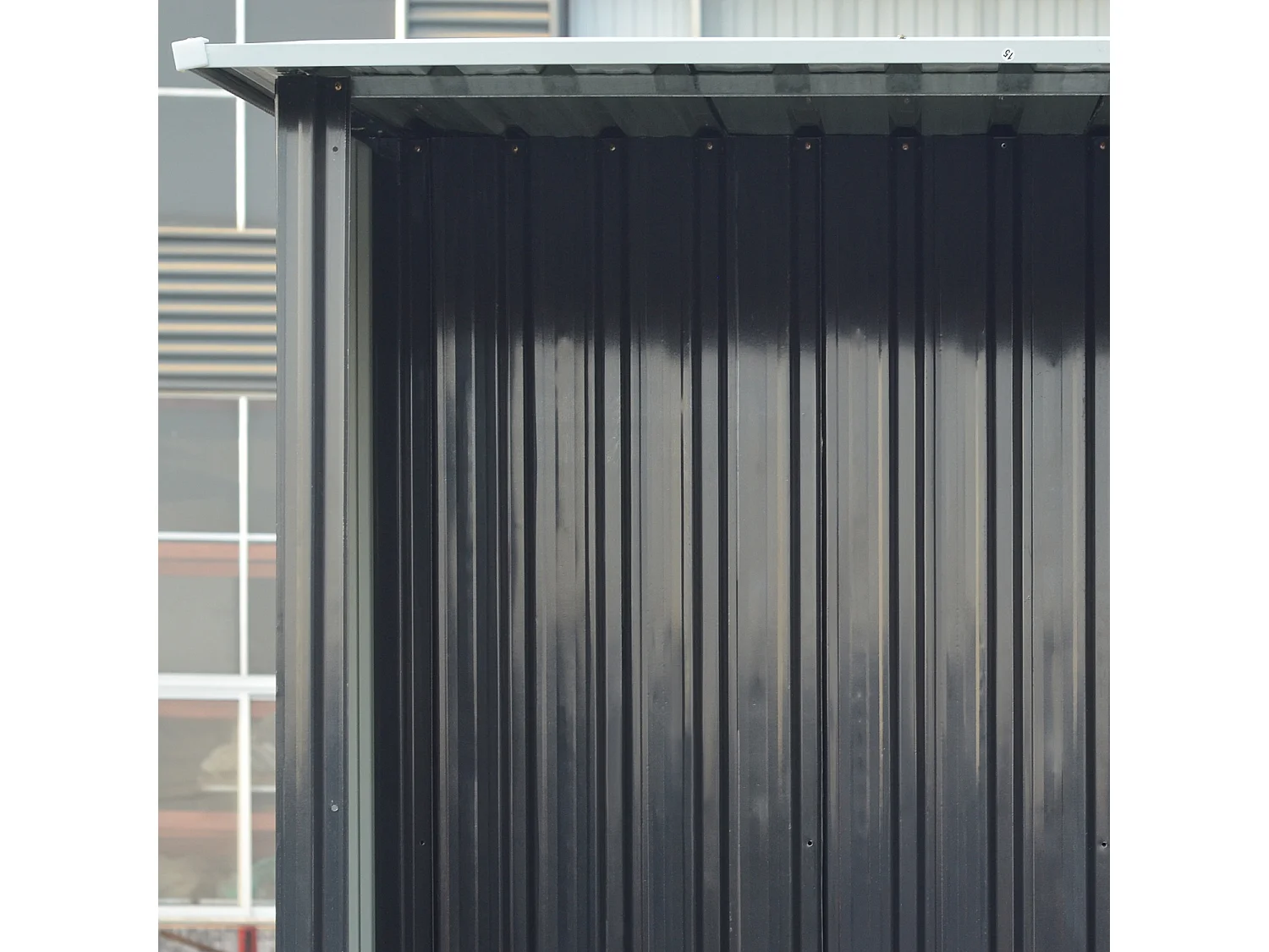 4 x 8 ft Anthracite Metal Garden Storage Shed with Firewood Storage Apex Roof