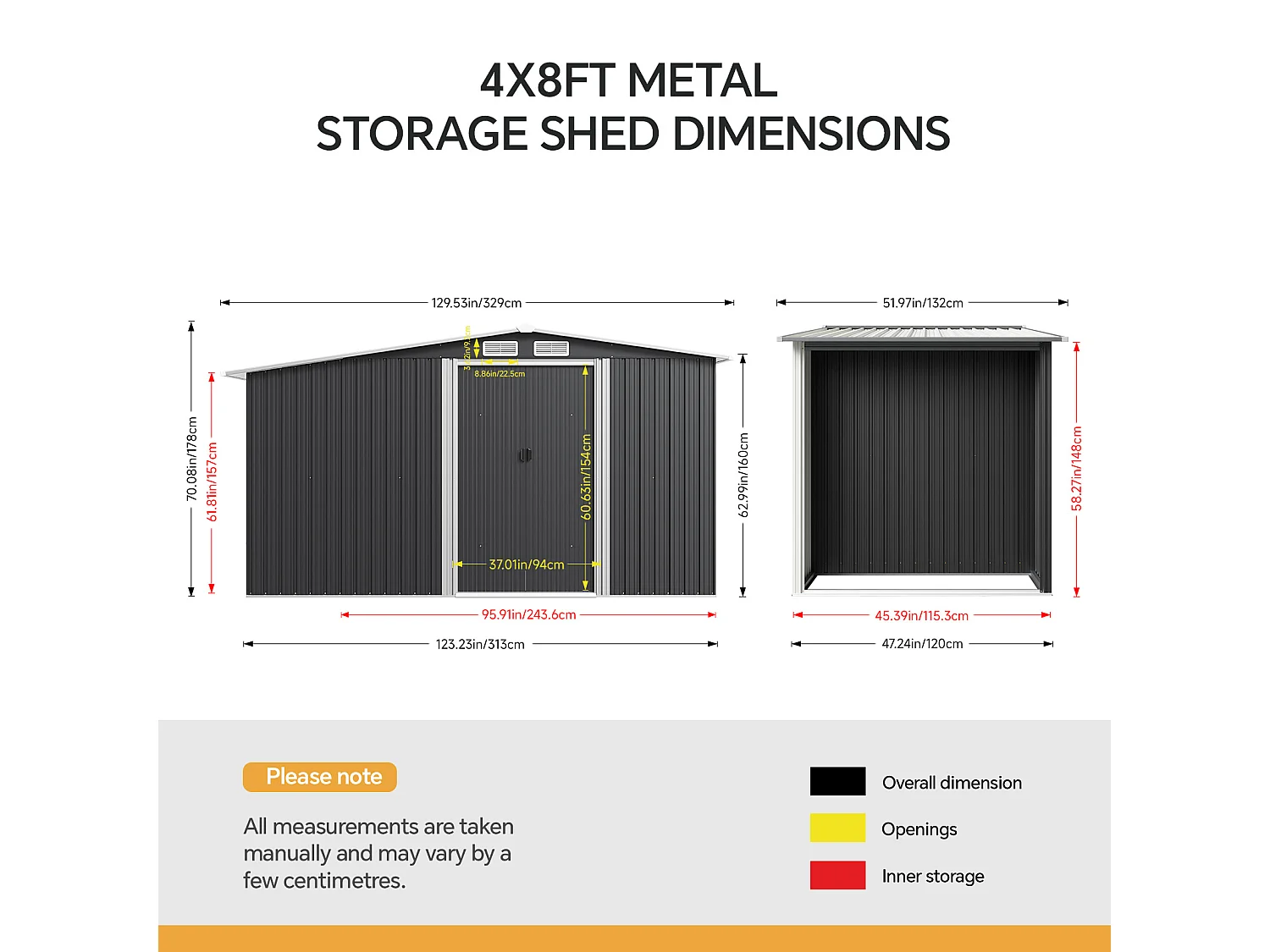 4 x 8 ft Anthracite Metal Garden Storage Shed with Firewood Storage Apex Roof