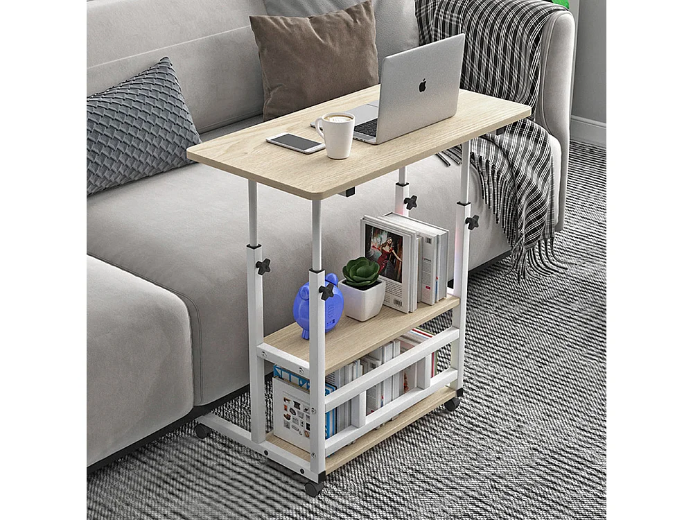 Height Adjustable Mobile Overbed Table - Natural