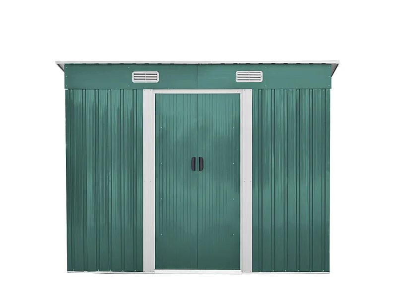 4 x 8 ft Dark Green Metal Garden Storage Shed with Sliding Doors Pent Roof