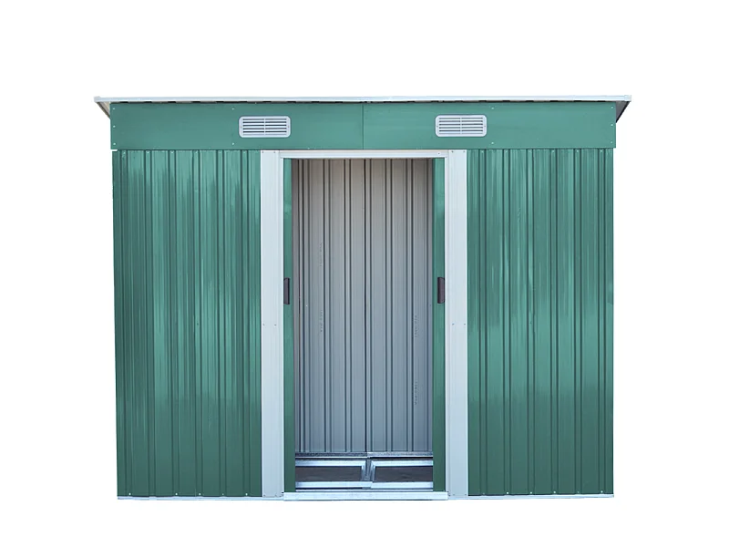 4 x 8 ft Dark Green Metal Garden Storage Shed with Sliding Doors Pent Roof