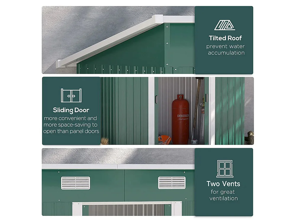 4 x 8 ft Dark Green Metal Garden Storage Shed with Sliding Doors Pent Roof