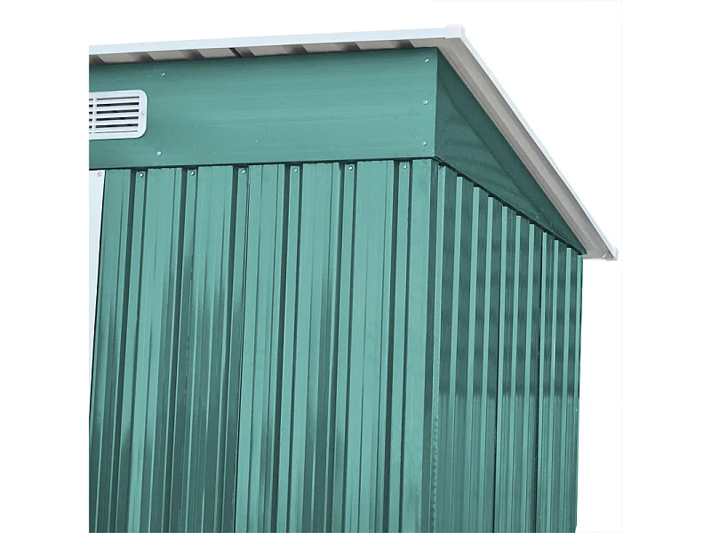 4 x 8 ft Dark Green Metal Garden Storage Shed with Sliding Doors Pent Roof
