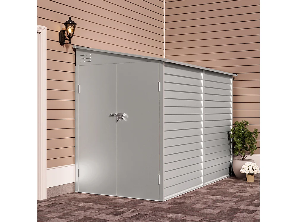 4.6 x 9 ft Metal Garden Storage Shed with Double Doors Pent Roof - White