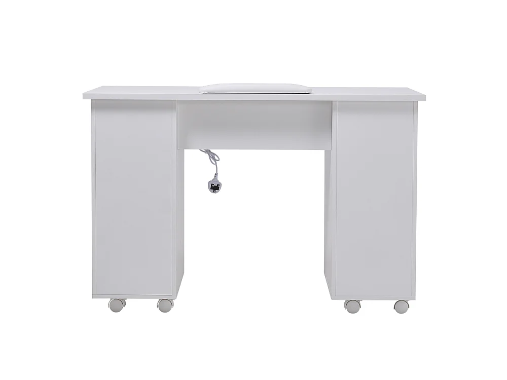 White Manicure Table with Dust Extractor 2 Drawers Shelf & Wheels