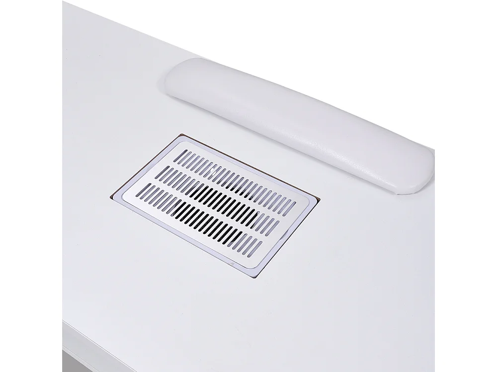 White Manicure Table with Dust Extractor 2 Drawers Shelf & Wheels