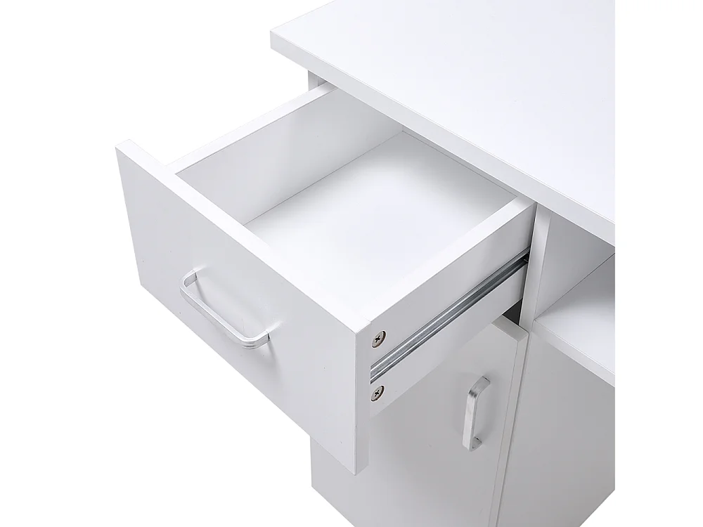 White Manicure Table with Dust Extractor 2 Drawers Shelf & Wheels