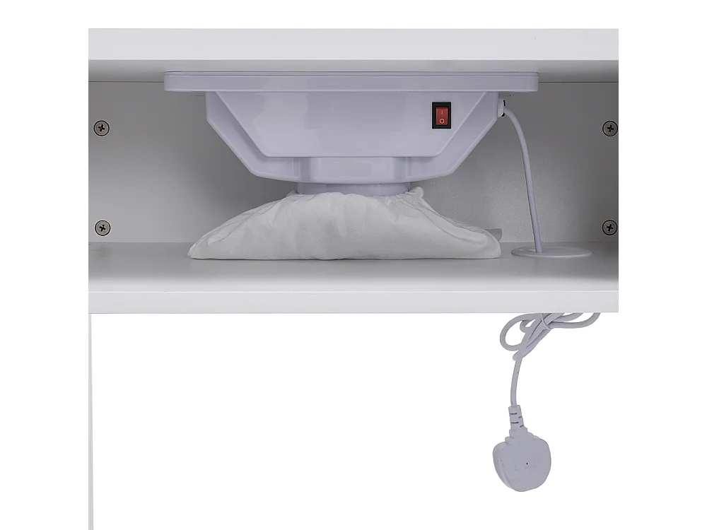 White Manicure Table with Dust Extractor 2 Drawers Shelf & Wheels