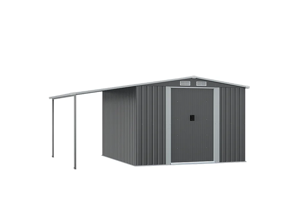 8 x 8 ft Dark Grey Metal Garden Storage Shed with Lean to Gable Roof Sliding Doors