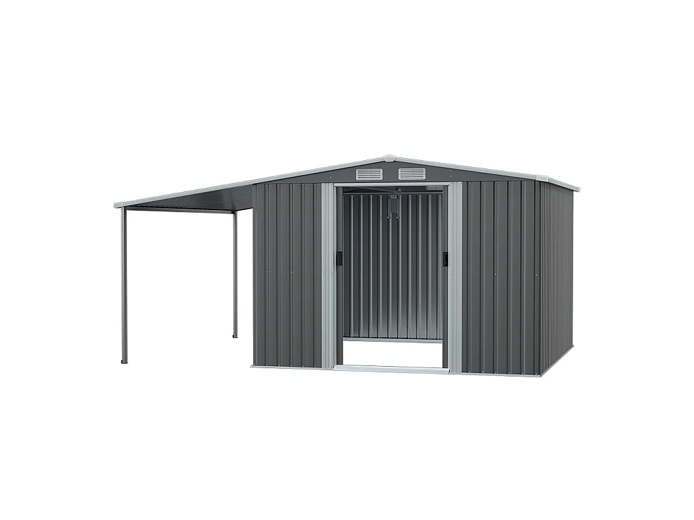 8 x 8 ft Dark Grey Metal Garden Storage Shed with Lean to Gable Roof Sliding Doors