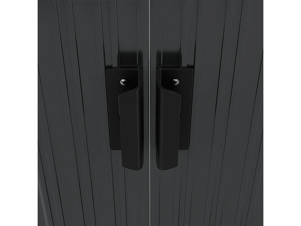 8 x 8 ft Dark Grey Metal Garden Storage Shed with Lean to Gable Roof Sliding Doors