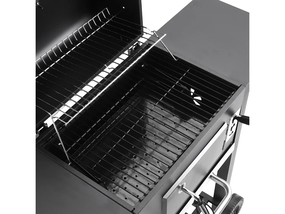 Black Carbon Steel Charcoal BBQ Grill with Dome, Thermometer & Side Shelves