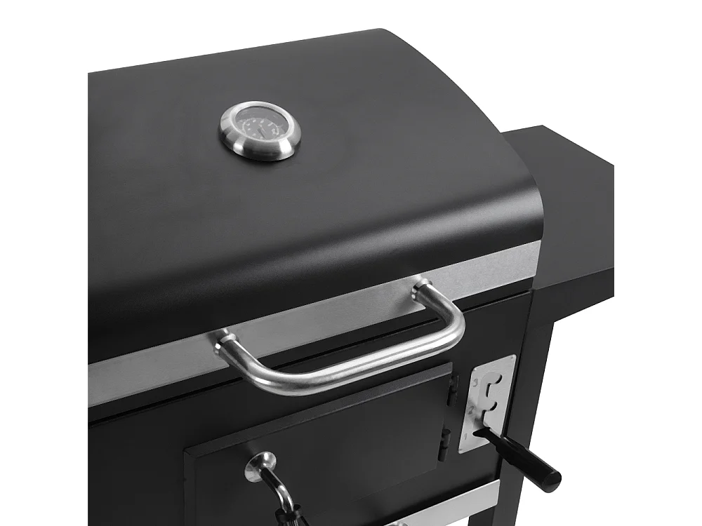 Black Carbon Steel Charcoal BBQ Grill with Dome, Thermometer & Side Shelves
