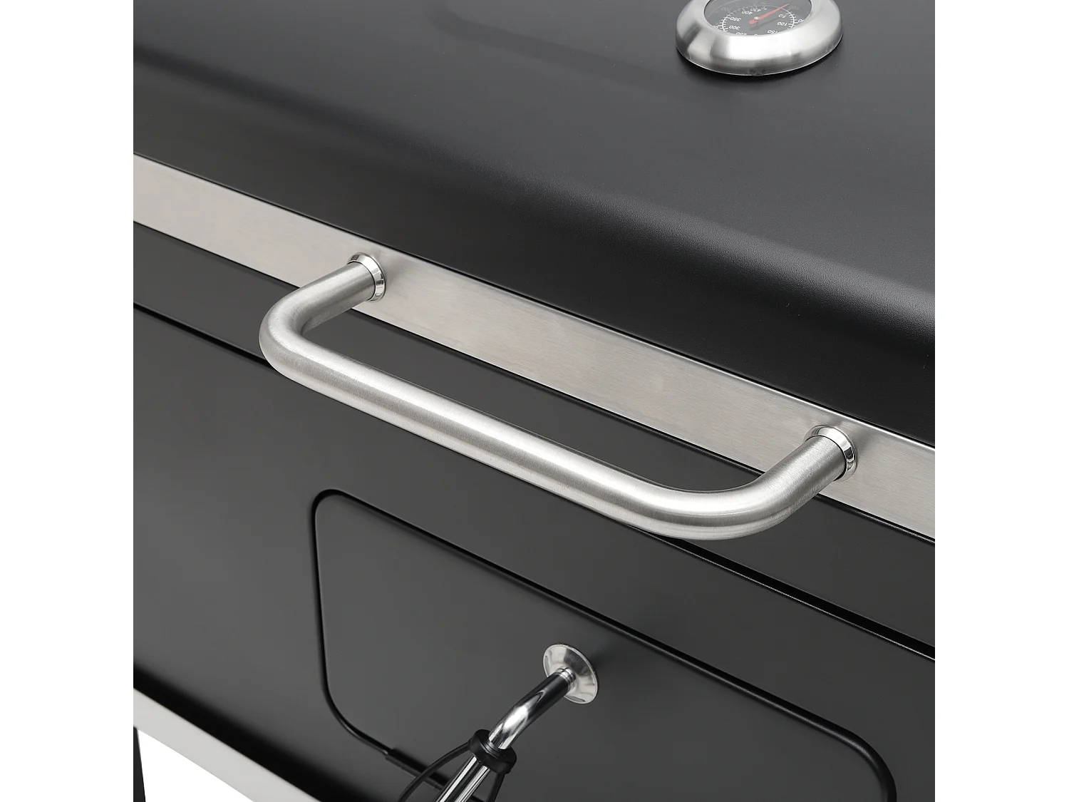 Black Carbon Steel Portable Charcoal BBQ Grill with Thermometer & Side Shelves
