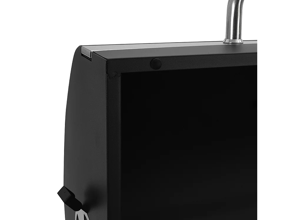 Black Carbon Steel Charcoal BBQ Grill with Thermometer, Side Shelves & Wheels