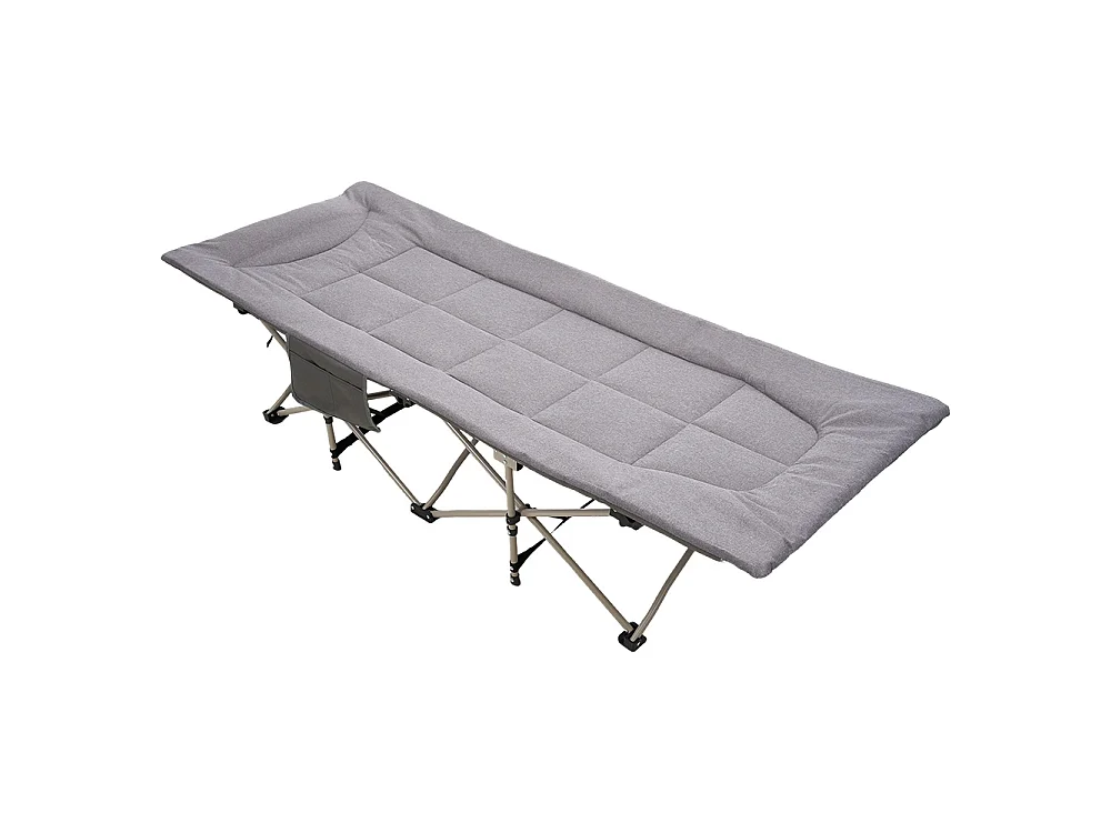 Foldable Heavy Duty Camping Cot with Headrest 280kg Capacity - Grey