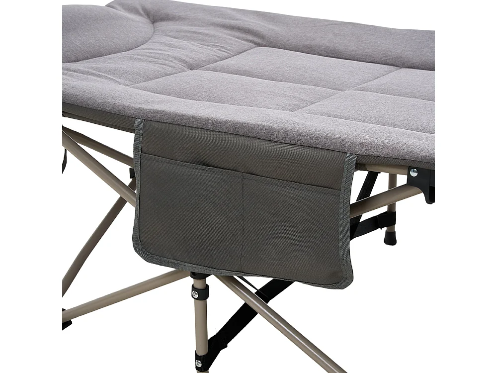 Foldable Heavy Duty Camping Cot with Headrest 280kg Capacity - Grey