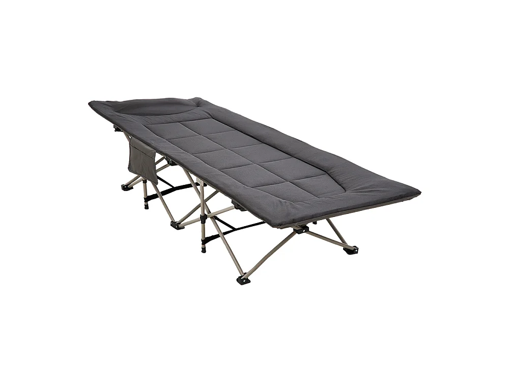 Foldable Heavy Duty Camping Cot with Headrest 280kg Capacity - Black