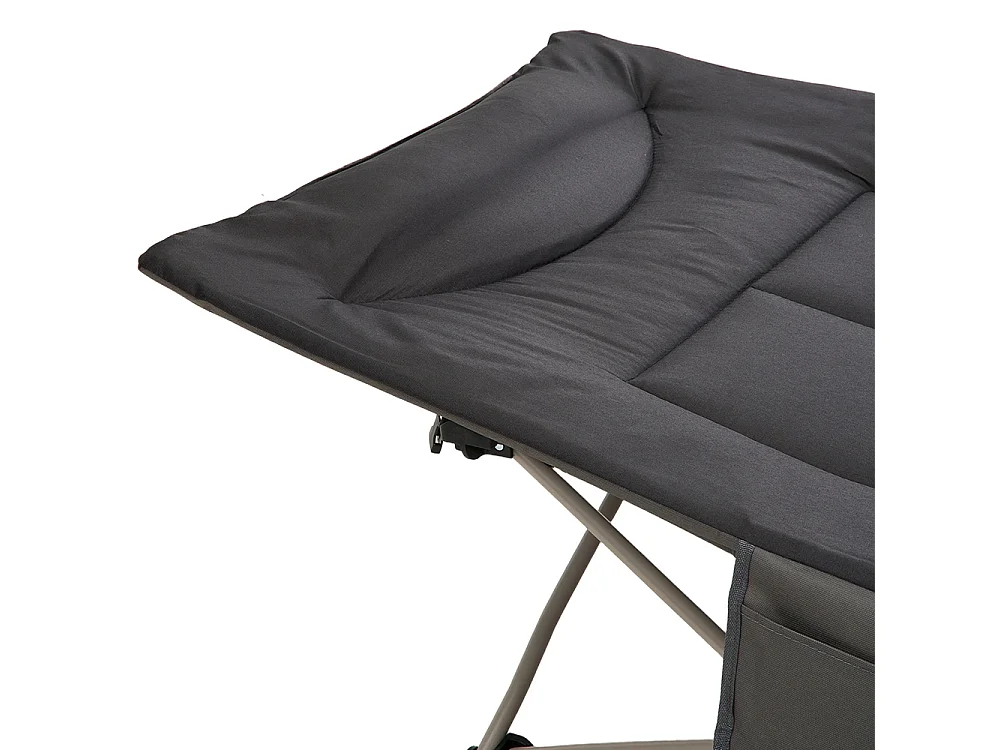 Foldable Heavy Duty Camping Cot with Headrest 280kg Capacity - Black