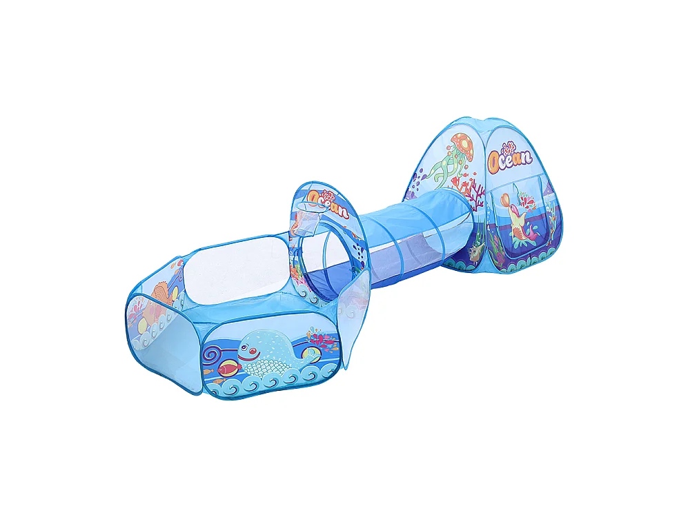 3-in-1 Foldable Kids Play Tent with Tunnel & Ball Pit - Ocean Theme