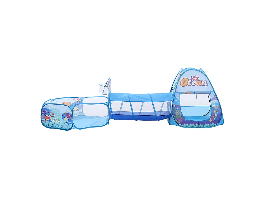 3-in-1 Foldable Kids Play Tent with Tunnel & Ball Pit - Ocean Theme