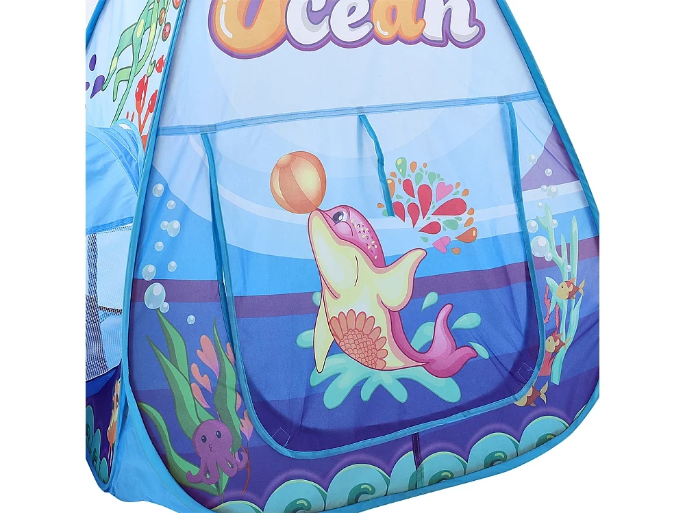 3-in-1 Foldable Kids Play Tent with Tunnel & Ball Pit - Ocean Theme