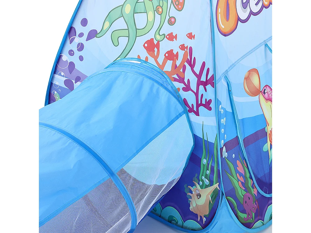 3-in-1 Foldable Kids Play Tent with Tunnel & Ball Pit - Ocean Theme