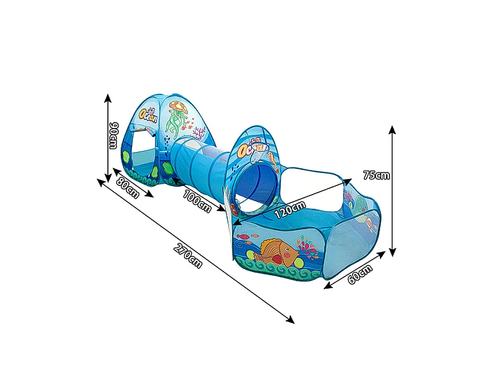3-in-1 Foldable Kids Play Tent with Tunnel & Ball Pit - Ocean Theme