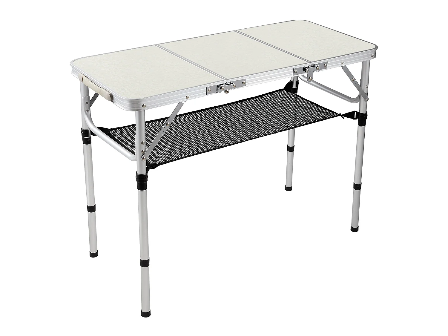 Foldable Aluminium Camping Table with Adjustable Height - Tri-Fold - Beige White