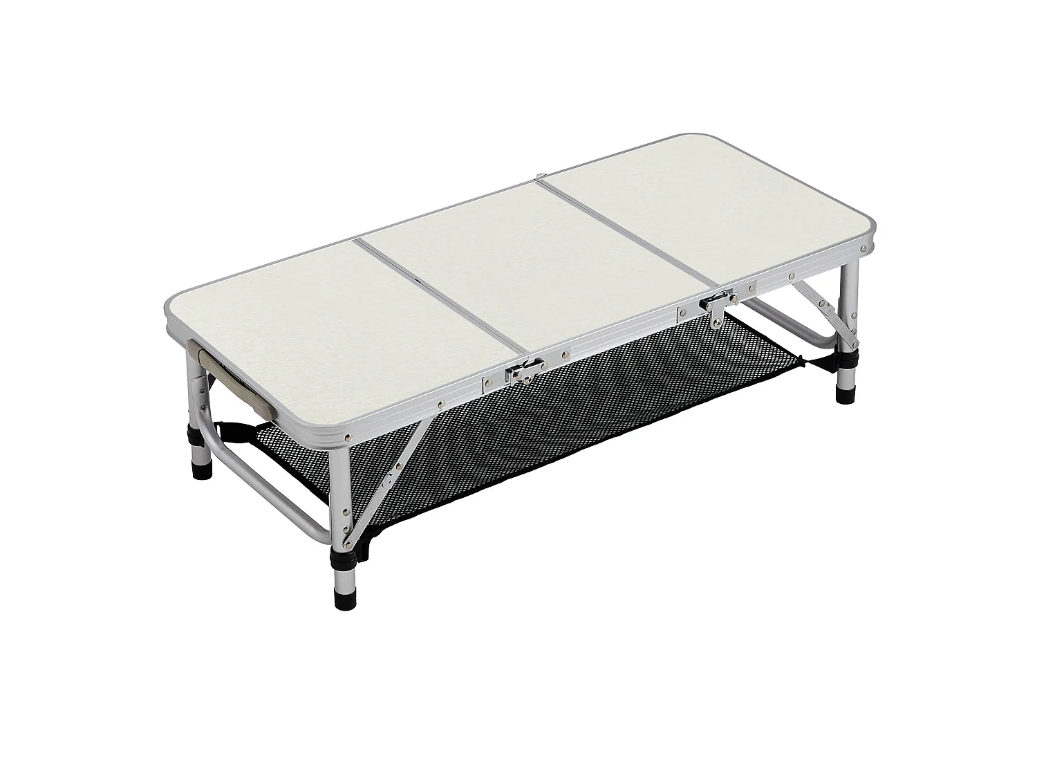Foldable Aluminium Camping Table with Adjustable Height - Tri-Fold - Beige White