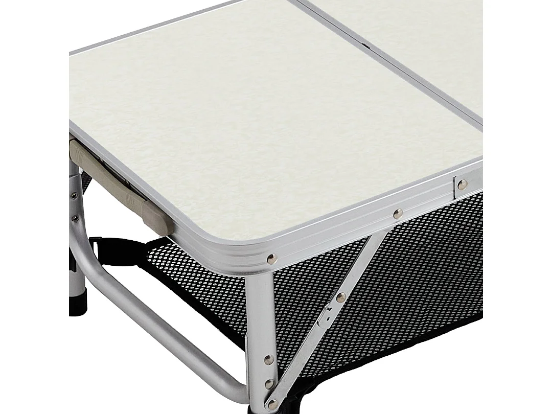Foldable Aluminium Camping Table with Adjustable Height - Tri-Fold - Beige White