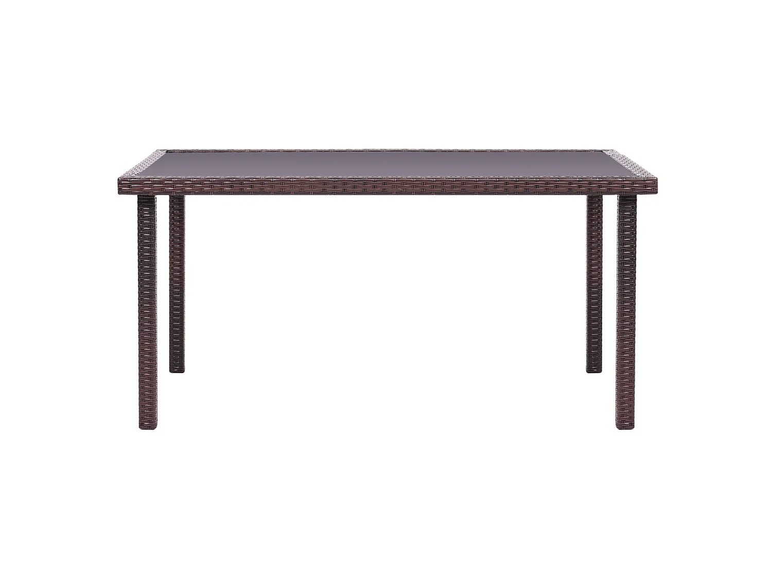 Rectangular Rattan Garden Dining Table with Tempered Glass Top - Brown