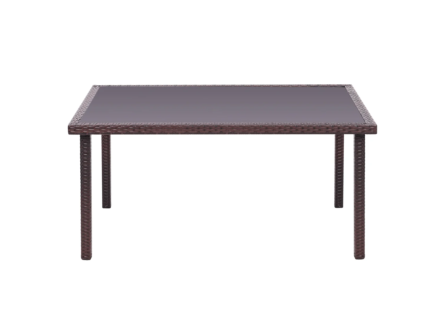 Rectangular Rattan Garden Dining Table with Tempered Glass Top - Brown