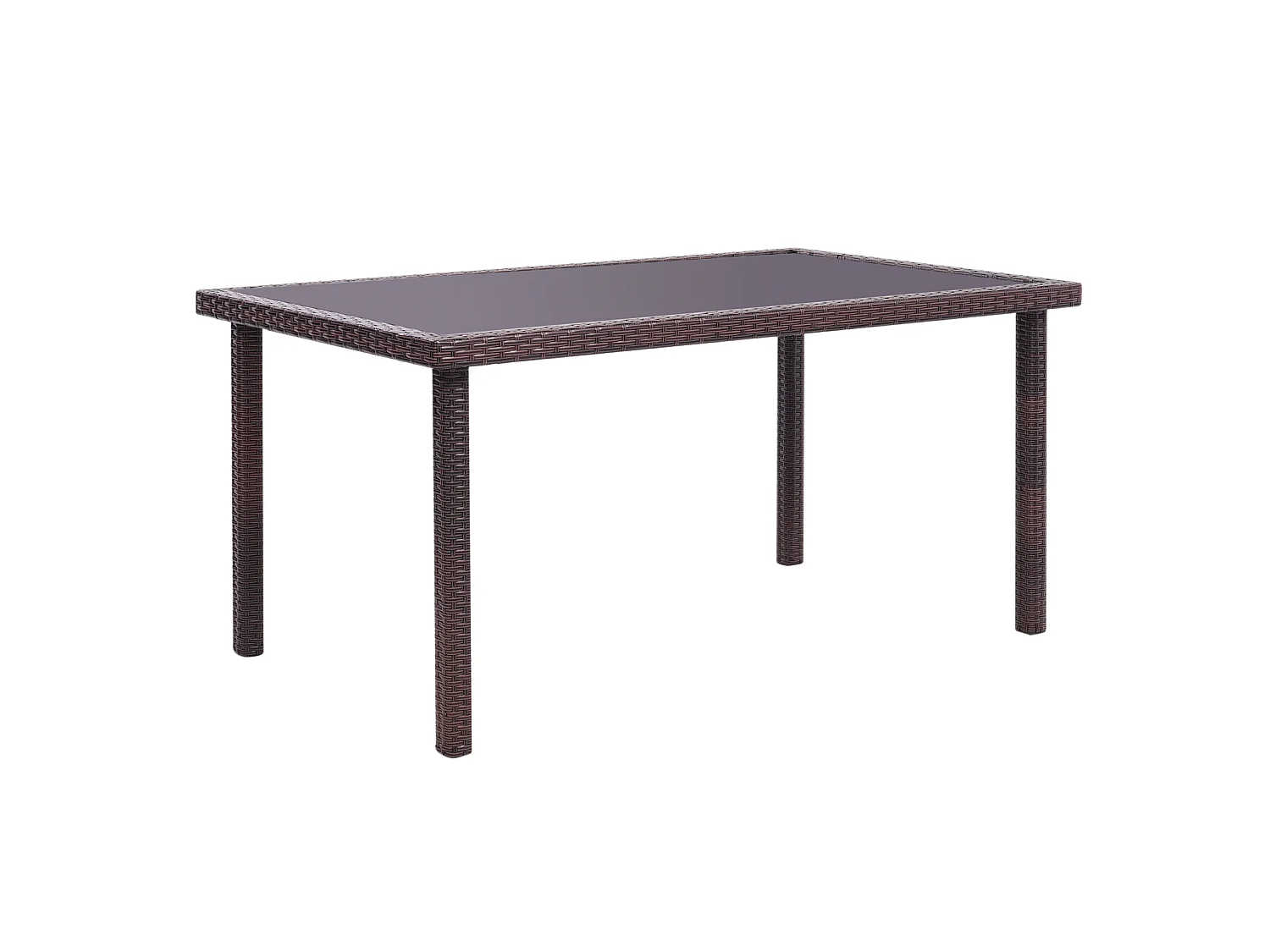 Rectangular Rattan Garden Dining Table with Tempered Glass Top - Brown