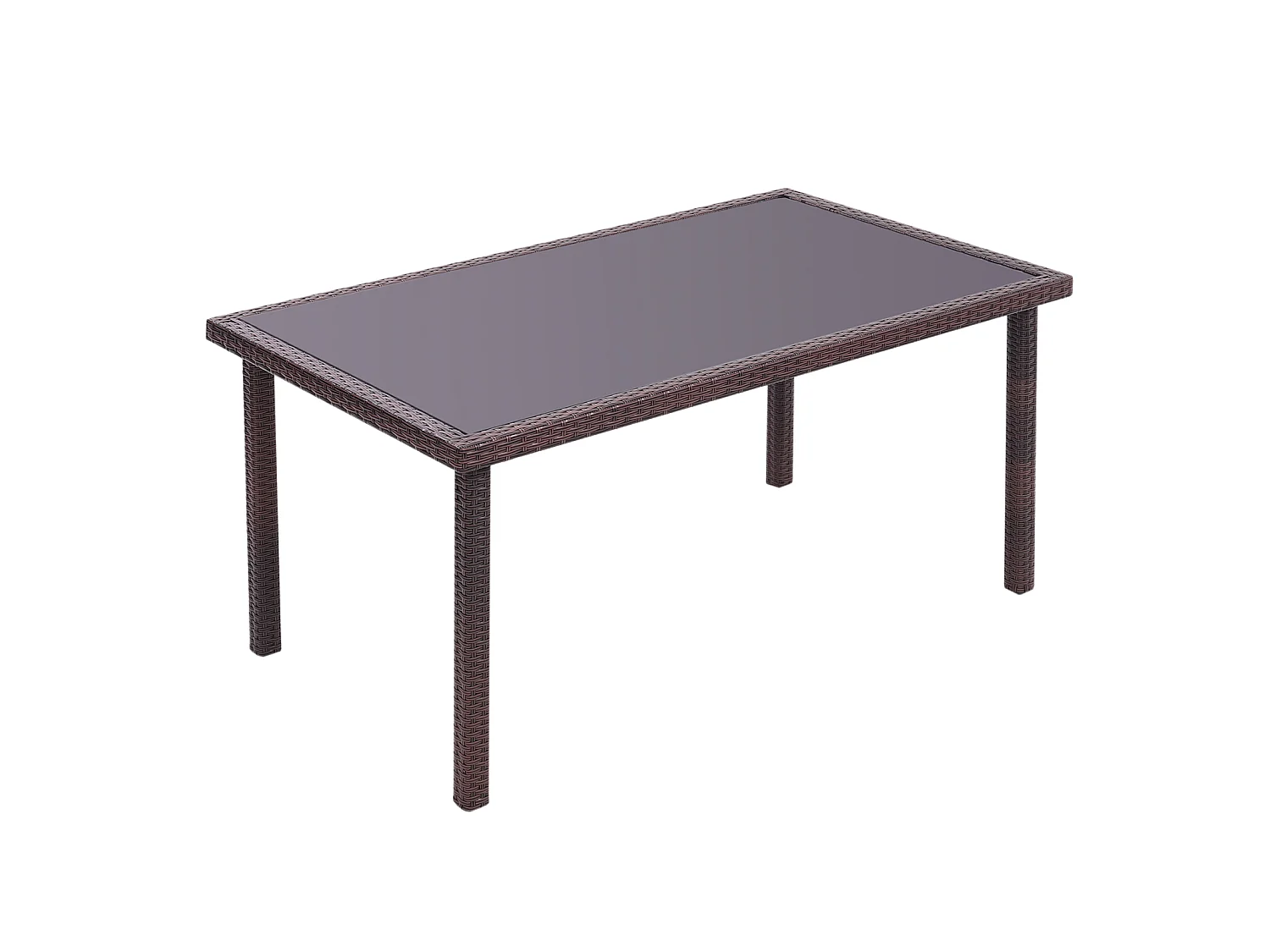 Rectangular Rattan Garden Dining Table with Tempered Glass Top - Brown