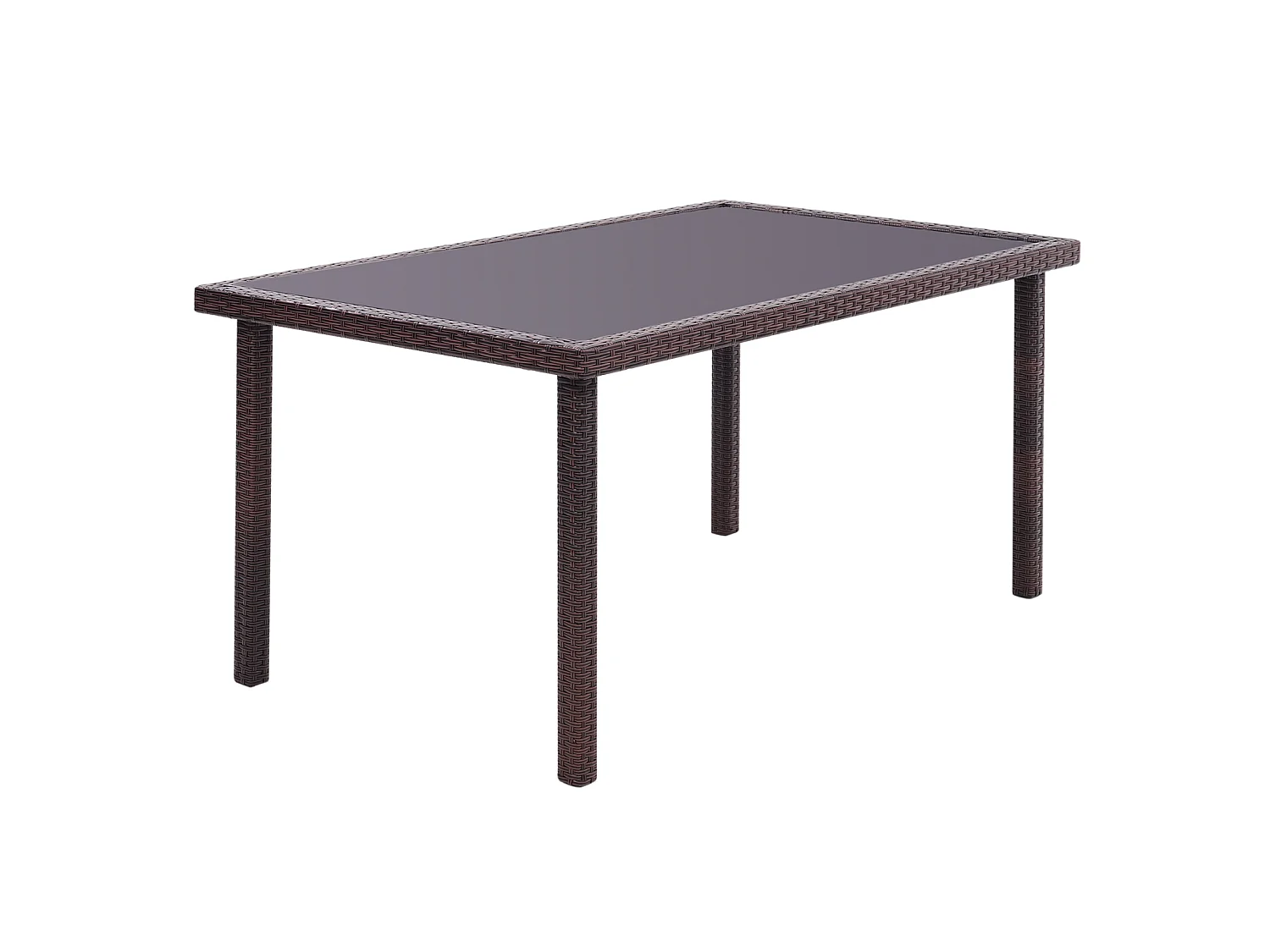 Rectangular Rattan Garden Dining Table with Tempered Glass Top - Brown