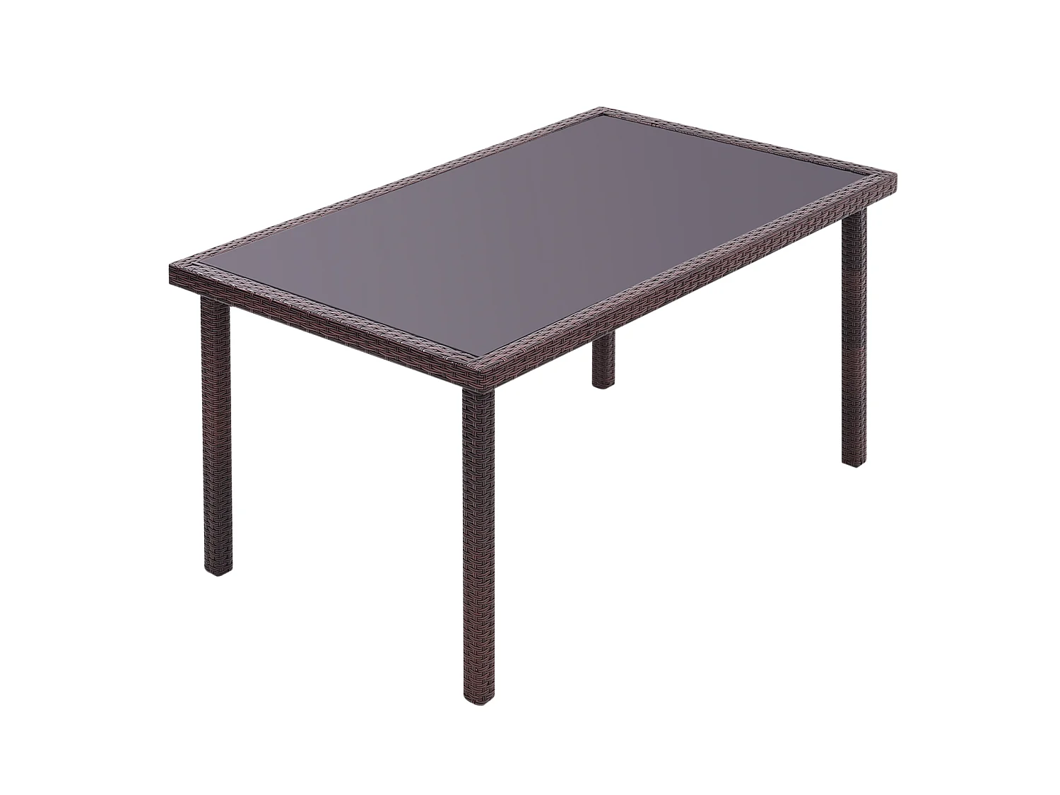 Rectangular Rattan Garden Dining Table with Tempered Glass Top - Brown