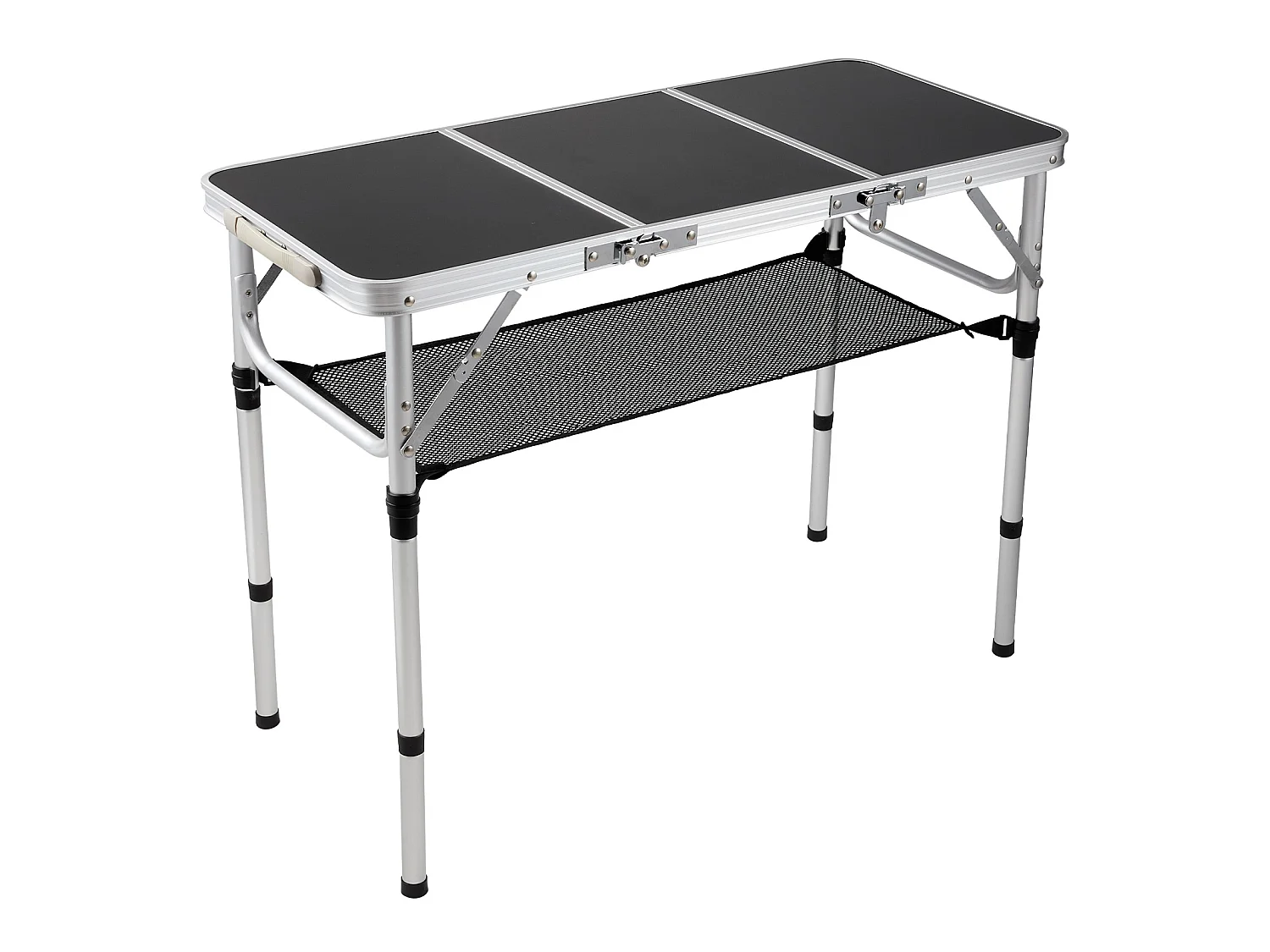 Foldable Aluminium Camping Table with Adjustable Height - Tri-Fold - Black