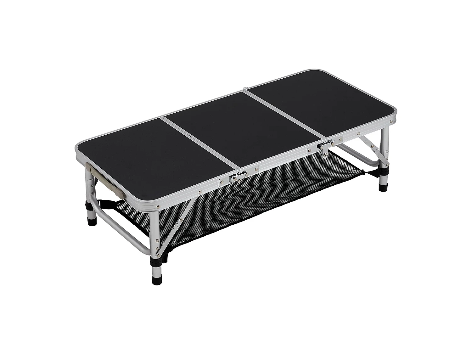 Foldable Aluminium Camping Table with Adjustable Height - Tri-Fold - Black