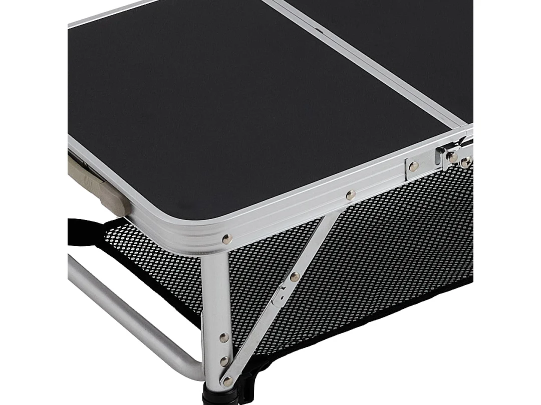 Foldable Aluminium Camping Table with Adjustable Height - Tri-Fold - Black