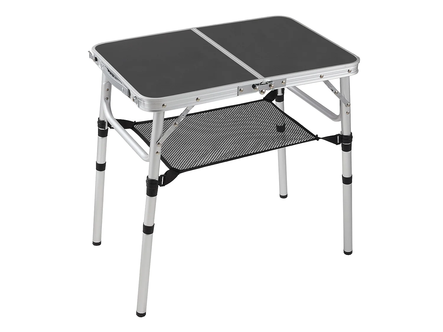 Foldable Aluminium Camping Table with Adjustable Height - Double Folding - Black
