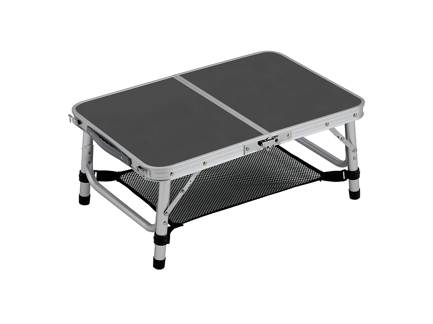 Foldable Aluminium Camping Table with Adjustable Height - Double Folding - Black